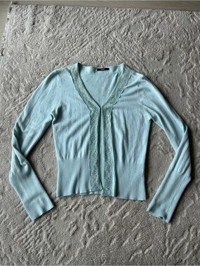 Flirty & Feminine Mint Green Pointelle Cardigan by Majora